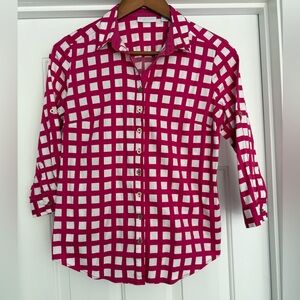 New York & Company Fuchsia and White Checkered Blouse. Size Small